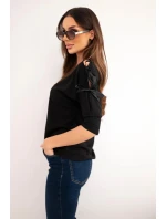 Dámská viskózová blůza s ozdobnými stuhami černá
