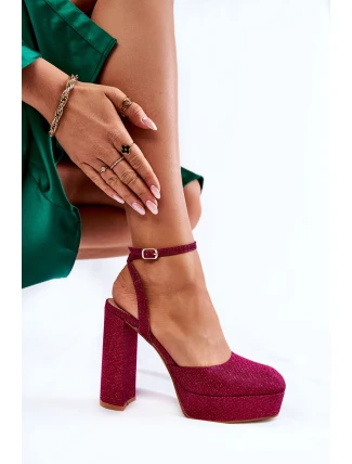 Dámské sandály třpytivé na podpatku Tmavě růžove Rosel