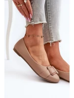 Baleríny S Páskem A Ozdobou Eko Kůže Tmavě Béžové Cadwenla