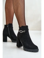 Dámské botky na podpatku eko semiš s ozdobným páskem černé Maivone