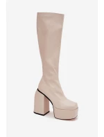 Dámské Kozačky Na Podpatku A Platformě Světle Béžové Yavira