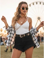 Dámské džínové šortky s vysokým pasem a třásněmi černé FashionStreet SY0508