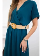 Dlouhé šaty s ozdobným páskem námořní