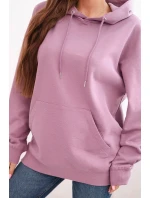 Dámská mikina s kapucí a klokaní kapsou z pletací bavlny tmavě růžová