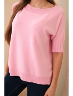 Dámský svetr z viskózy s krátkým rukávem cukrová růžová