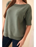 Dámský svetřík z viskózy s krátkým rukávem khaki