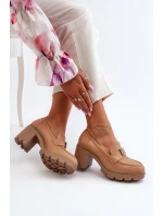 Dámské polobotky na robustním podpatku s ozdobou Camel Ranunca