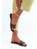 Dámské sandály z eko kůže na ploché podrážce černé Moldela