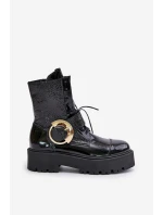 Zazoo 2942 Kožené boty worker se zlatou sponou černé