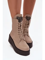 Kožené dámské kotníky s ozdobou vyhřívané béžové Ulrika