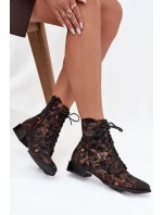 Seminářové vzorované kotníkové boty na ploché podrážce Maciejka 06391-02 Černo-zlaté