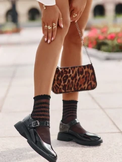 Lakované Polobotky Dámské S Páskem Černé Vinceza