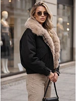 Krátká dámská bunda s odnímatelnou kožešinou, černá, FashionStreet TY5841 Krátká dámská bunda s odnímatelnou kožešinou, černá, FashionStreet TY5841