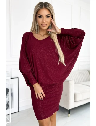 402-4 Netopýří šaty s výstřihem - vínové s brokátem 402-4 Netopýří šaty s výstřihem - vínové s brokátem
