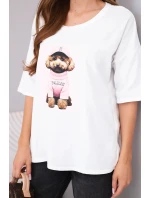 Dámská bavlněná oversize halenka s krátkým rukávem a potiskem V bílá