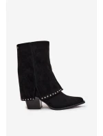 Dámské zateplené kozačky s ohrnovaným svrškem Vinceza – černé