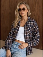 Dámská flanelová košile s kostkovaným vzorem, hnědá, FashionStreet DY0510 Dámská flanelová košile s kostkovaným vzorem, hnědá, FashionStreet DY0510