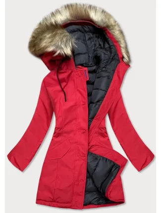 Červená dámská zimní bunda s kapucí (j9-065) Červená dámská zimní bunda s kapucí (j9-065)