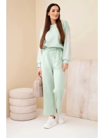 Dámský viskózový máslový komplet s lampasy tmavý mentolový