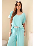 Komplet z viskózy se zlatým lemováním mátový