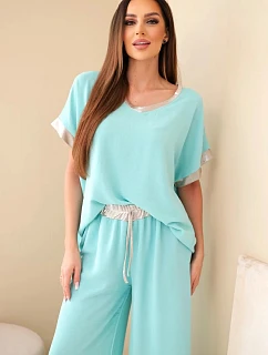 Komplet z viskózy se zlatým lemováním mátový