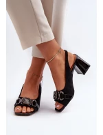 Dámské sandály na podpatku s ozdobou černé D&A MR38-659