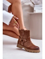 Dámské Botky Z Semiše Na Plochém Podpatku Hnědé Lewski 3610