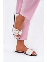 Ploché Dámské Pantofle Se Zlatou Přezkou Bílé Esiobb