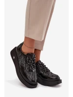 Kožené šněrovací dámské polobotky na platformě Artiker 57C2043 Černo-stříbrné