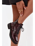 Lakované kožené dámské boty na klínu D&A LZ52-954 bordó