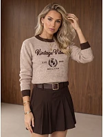 Dámský svetr s potiskem Vintage Vibes, béžový, FashionStreet MY2634 Dámský svetr s potiskem Vintage Vibes, béžový, FashionStreet MY2634