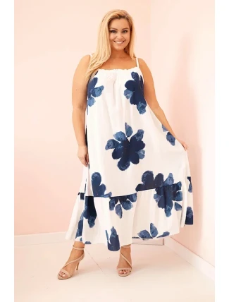 Dámské šaty na ramínka s volánem a květinovým potiskem džínová Dámské šaty na ramínka s volánem a květinovým potiskem džínová
