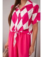 Dámská souprava viskózová halenka s vázáním a kalhoty s gumou fuchsie