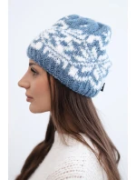 Dámská zimní čepice z vlny s norským vzorem K354 jeansová+bílá