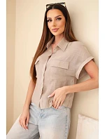 Dámská košile z viskózy s krátkým rukávem a kapsami fango