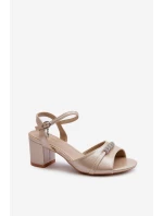 Dámské sandály z ekokože na podpatku s ozdobami zlaté Narhi