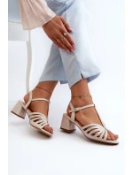 Lakýrované dámské sandály na podpatku Sergio Leone SK880 Béžové