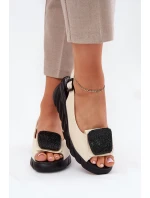Kožené Lakované Dámské Sandály Na Klínu s Ozdobou Artiker Béžové 56C1567