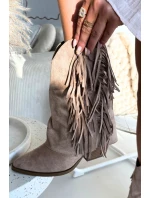 Dámské cowboy boty s třásněmi na podpatku Khaki Gralina Dámské cowboy boty s třásněmi na podpatku Khaki Gralina