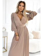 536-2 FIORELLA Dlouhé šaty s širokým páskem a výstřihem - BEACH