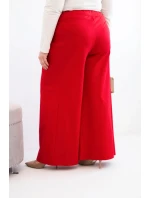 Dámské kalhoty Plus Size s širokými nohavicemi a plisováním červené