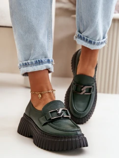 Zazoo 20176 Polobotky Mokasíny Dámské Z Přírodní Kůže Tmavě Zelené