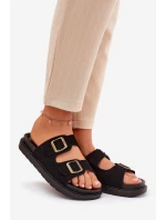 Dámské Pantofle S Přezkami Na Korek Podošve Černé Sercele Dámské Pantofle S Přezkami Na Korek Podošve Černé Sercele