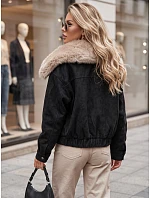 Dámská zimní semišová bunda s kožešinou, černá, FashionStreet TY5695