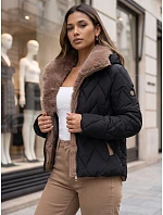 Dámská zimní prošívaná bunda s odnímatelným límcem, černá, FashionStreet TY6083