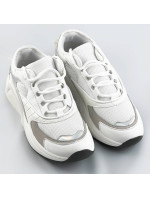 Bílé šněrovací sneakersy s barevnými vsadkami (6346)