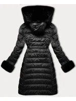 Černý péřový zimní kabát s kožešinovou kapucí J Style (11Z8095)