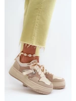 Dámské tenisky na platformě vyrobené z eko kůže, béžová moun Dámské tenisky na platformě vyrobené z eko kůže, béžová moun