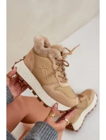 Kožené dámské tenisky trapery s kožíškem na platformě Big Star OO274A330 béžové