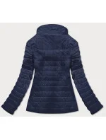 Tmavě modrá tenká dámská bunda s látkovými vsadkami (RQW-7013)